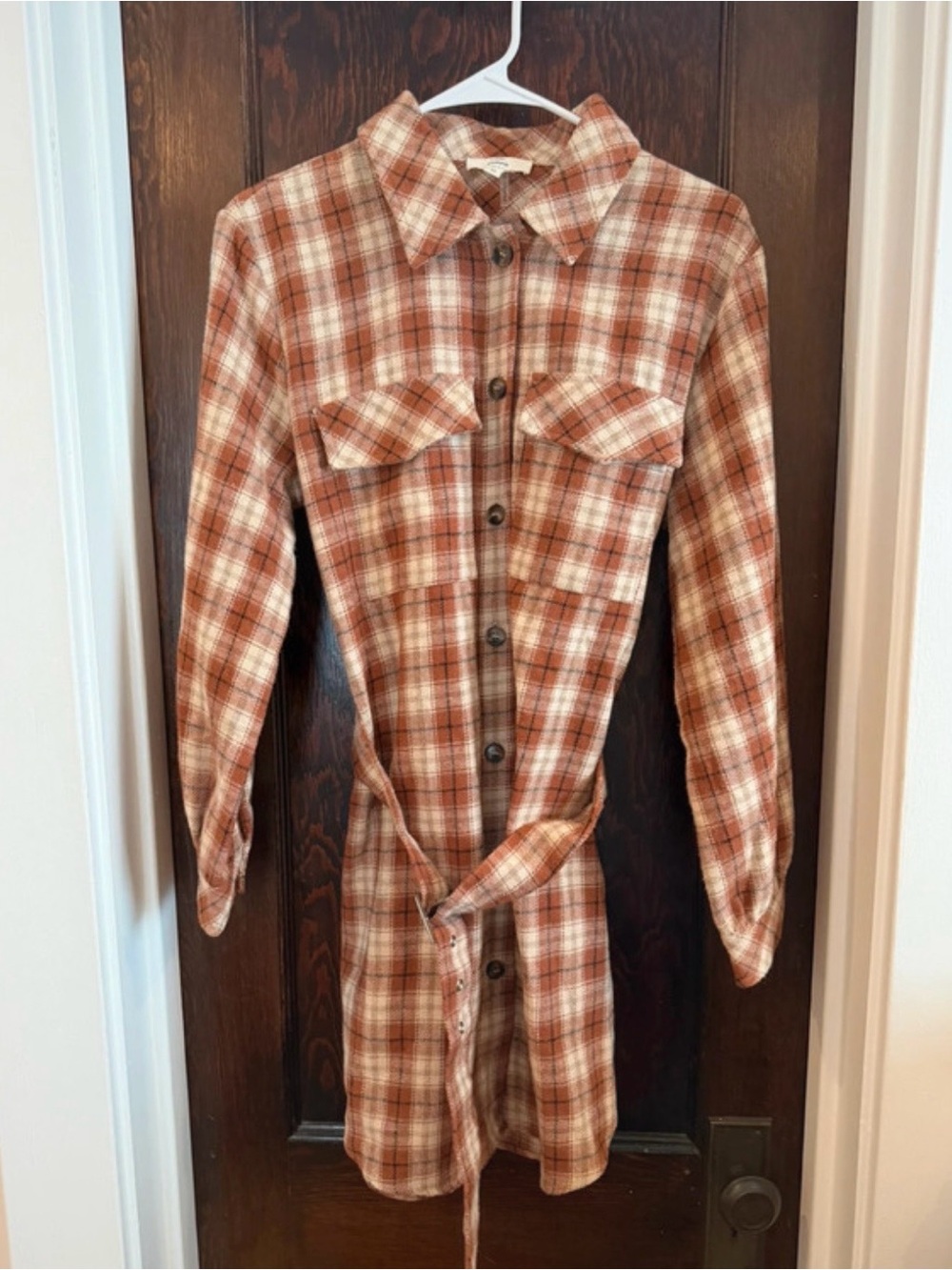 entro Rust & Cream Plaid Button-Front Dress